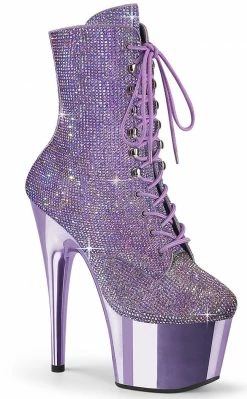Pleaser Pole Shoes ADORE-1020CHRS Lavender Rhinestone/Pewter Chrome Ankle Boots