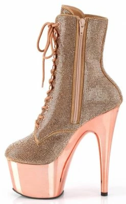 Pleaser Pole Shoes ADORE-1020CHRS Rose Gold Chrome Rhinestone Ankle Boots
