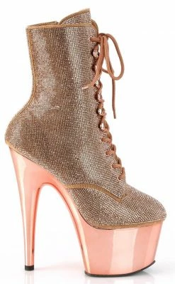 Pleaser Pole Shoes ADORE-1020CHRS Rose Gold Chrome Rhinestone Ankle Boots