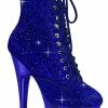 Pleaser Pole Shoes ADORE-1020CHRS Royal Blue Rhinestone Chrome Ankle Boots