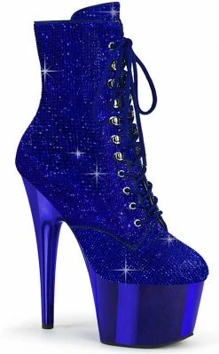 Pleaser Pole Shoes ADORE-1020CHRS Royal Blue Rhinestone Chrome Ankle Boots