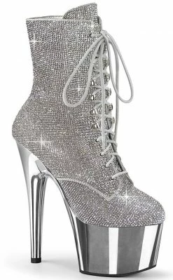 Pleaser ADORE-1020CHRS Silver Gold Chrome Rhinestone Ankle Boots