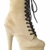 Pleaser ADORE-1020FS Beige Faux Suede Ankle Boots