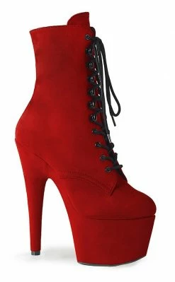 Pleaser ADORE-1020FS Red Faux Suede Ankle Boots Pole Shoes