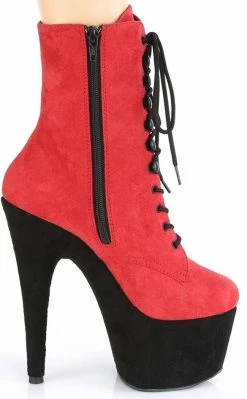 Pleaser ADORE-1020FSTT Red & Black Faux Suede Boots Pole Shoes