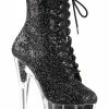 Pleaser ADORE-1020G Black Glitter Ankle Boots Pole Shoes