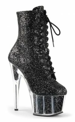 Pleaser ADORE-1020G Black Glitter Ankle Boots Pole Shoes