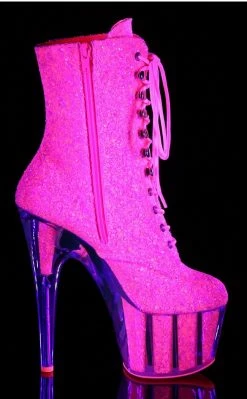 Pleaser ADORE-1020G Neon Pink Glitter Ankle Boots