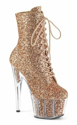 Pleaser ADORE-1020G Rose Gold Glitter Ankle Boots Pole Shoes