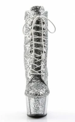 Pleaser ADORE-1020G Silver Glitter Ankle Boots Pole Shoes