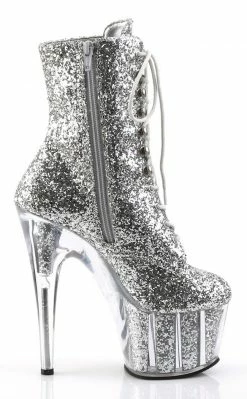 Pleaser ADORE-1020G Silver Glitter Ankle Boots Pole Shoes