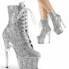 Pleaser ADORE-1020G Silver Glitter Ankle Boots Pole Shoes