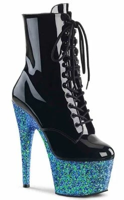 Pleaser ADORE-1020LG Black Blue Multi Glitter Ankle Boots Pole Shoes