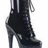 Pleaser ADORE-1020LG Black Multi Glitter Ankle Boots