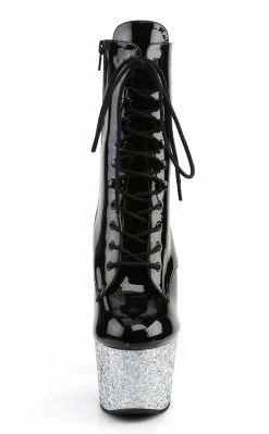 Pleaser ADORE-1020LG Black Silver Multi Glitter Ankle Boots