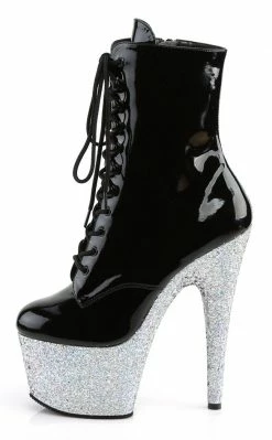 Pleaser ADORE-1020LG Black Silver Multi Glitter Ankle Boots