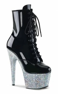 Pleaser ADORE-1020LG Black Silver Multi Glitter Ankle Boots