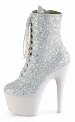 Pleaser ADORE-1020LG Neon White Multi Glitter Ankle Boots