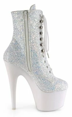 Pleaser ADORE-1020LG Neon White Multi Glitter Ankle Boots