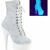 Pleaser ADORE-1020LG Neon White Multi Glitter Ankle Boots