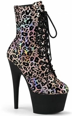 Pleaser ADORE-1020LP Light Pink Metallic Leopard Ankle Boots