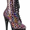 Pleaser ADORE-1020LP Pink Holo Leopard Ankle Boots