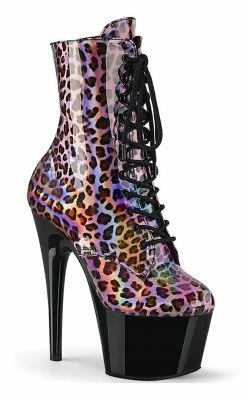 Pleaser ADORE-1020LP Pink Holo Leopard Ankle Boots