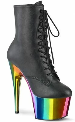 Pleaser ADORE-1020RC Black Matte Rainbow Chrome Boots Pole Shoes