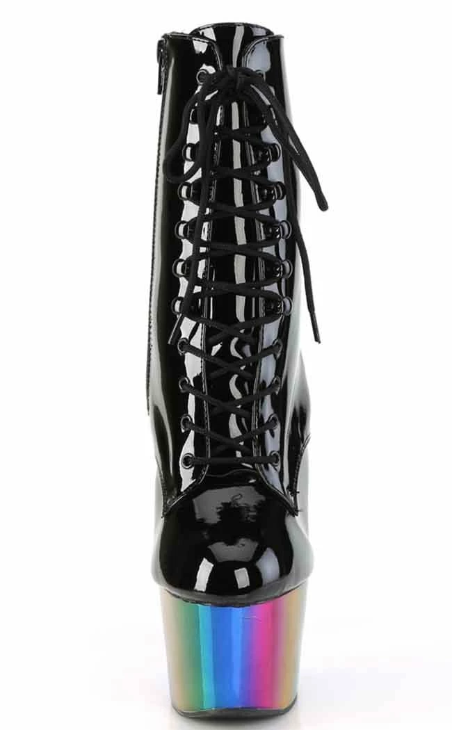 Pleaser ADORE-1020RC Black Patent Rainbow Chrome Boots 4 Pleaser ADORE-1020RC Black Patent Rainbow Chrome Boots