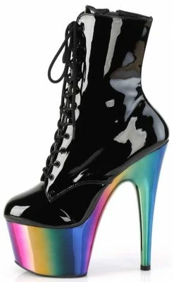 Pleaser ADORE-1020RC Black Patent Rainbow Chrome Boots 9 Pleaser ADORE-1020RC Black Patent Rainbow Chrome Boots