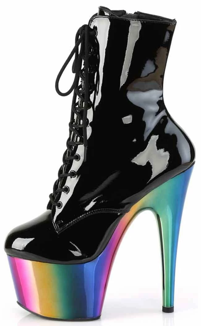 Pleaser ADORE-1020RC Black Patent Rainbow Chrome Boots 5 Pleaser ADORE-1020RC Black Patent Rainbow Chrome Boots