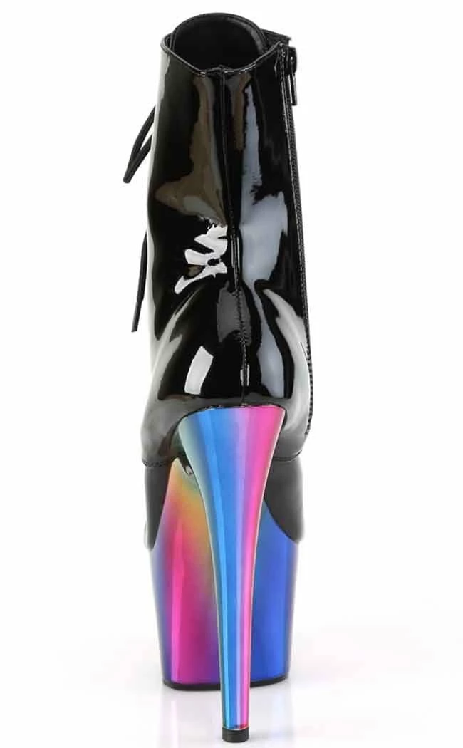 Pleaser ADORE-1020RC Black Patent Rainbow Chrome Boots 6 Pleaser ADORE-1020RC Black Patent Rainbow Chrome Boots