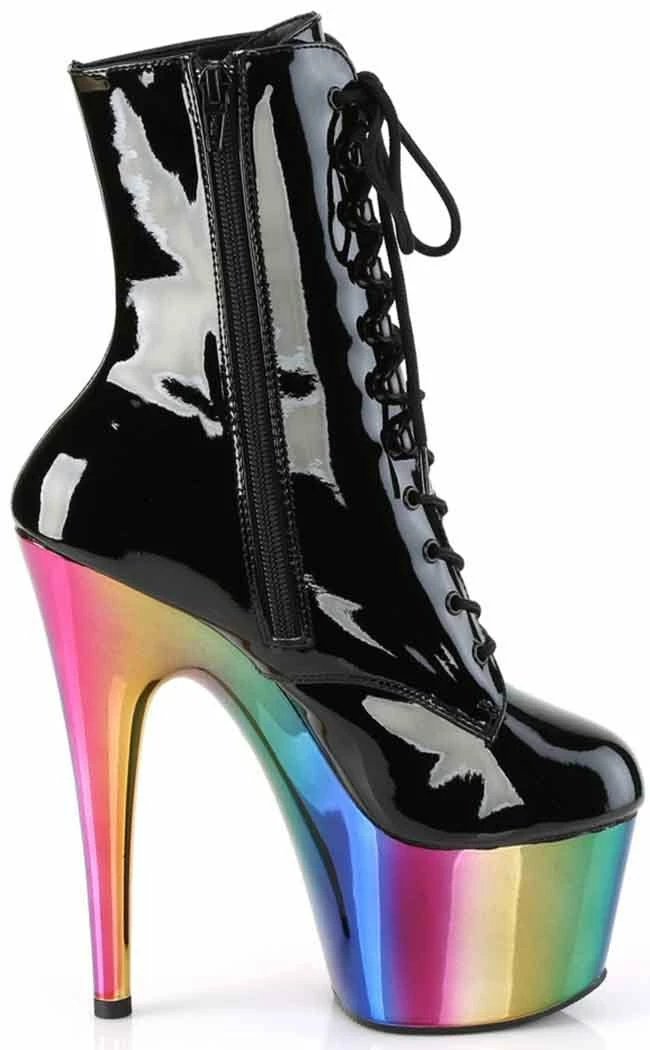 Pleaser ADORE-1020RC Black Patent Rainbow Chrome Boots 7 Pleaser ADORE-1020RC Black Patent Rainbow Chrome Boots