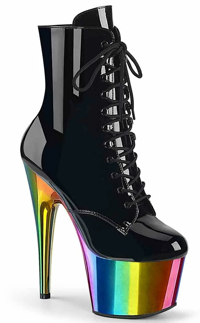 Pleaser ADORE-1020RC Black Patent Rainbow Chrome Boots 3 Pleaser ADORE-1020RC Black Patent Rainbow Chrome Boots