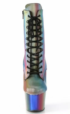 Pleaser Pole Shoes ADORE-1020RC-REFL Rainbow Chrome Ankle Boots