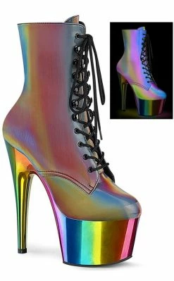 Pleaser Pole Shoes ADORE-1020RC-REFL Rainbow Chrome Ankle Boots