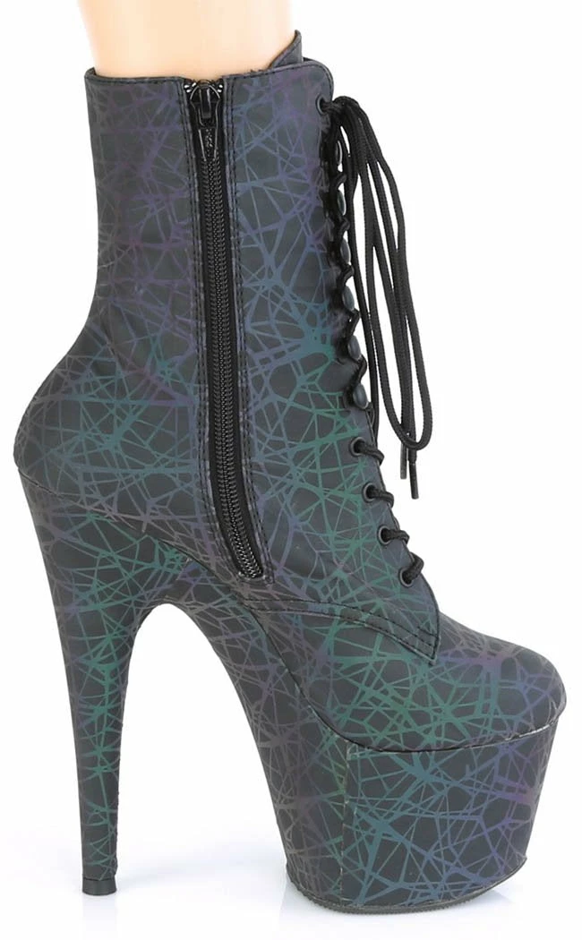 Pleaser ADORE-1020REFL Green & Purple Reflective Web Ankle Boots 7 Pleaser ADORE-1020REFL Green & Purple Reflective Web Ankle Boots