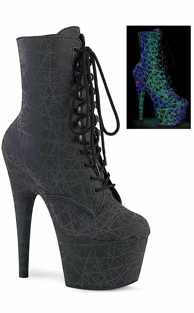 Pleaser ADORE-1020REFL Green & Purple Reflective Web Ankle Boots 3 Pleaser ADORE-1020REFL Green & Purple Reflective Web Ankle Boots