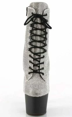 Pleaser Pole Shoes ADORE-1020RS Silver Rhinestone/ Black Boots