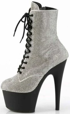 Pleaser Pole Shoes ADORE-1020RS Silver Rhinestone/ Black Boots