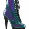 Pleaser Pole Shoes ADORE-1020SHG Purple/Green Hologram Ankle Boots