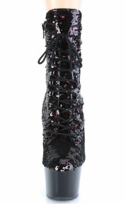 Pleaser Pole Shoes ADORE-1020SQ Black/Red Flip Sequin Boots