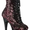 Pleaser Pole Shoes ADORE-1020SQ Black/Red Flip Sequin Boots