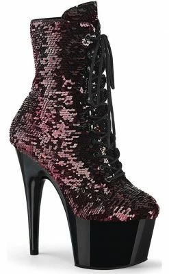 Pleaser Pole Shoes ADORE-1020SQ Black/Red Flip Sequin Boots