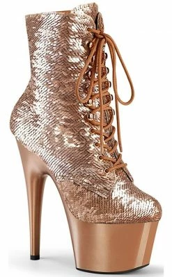 Pleaser Pole Shoes ADORE-1020SQ Rose Gold Flip Sequin Boots