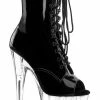 Pleaser Pole Shoes ADORE-1021 Black Patent & Clear Ankle Boots