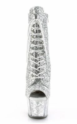 Pleaser ADORE-1021G Silver Glitter Open Toe Ankle Boots
