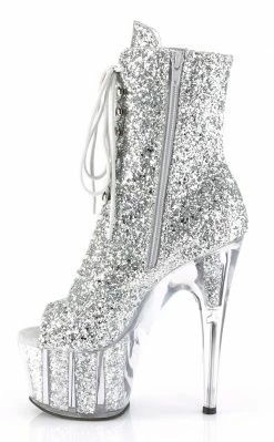 Pleaser ADORE-1021G Silver Glitter Open Toe Ankle Boots