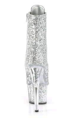 Pleaser ADORE-1021G Silver Glitter Open Toe Ankle Boots