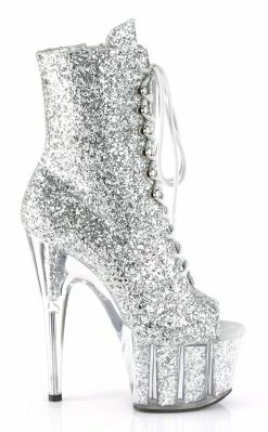Pleaser ADORE-1021G Silver Glitter Open Toe Ankle Boots